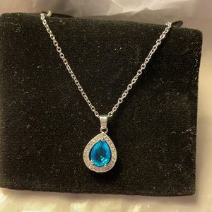 Beautiful Blue Austrian Crystal Necklace. With Adjustable Silver Chain.